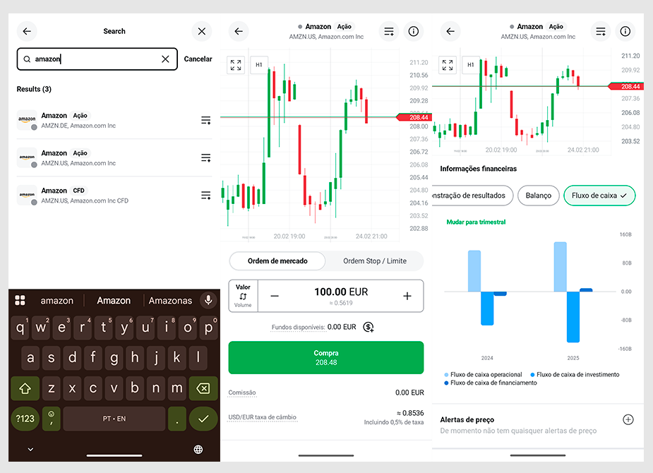 App XTB com a ação amazon
