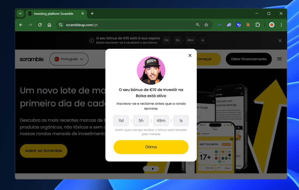 Receber bónus na Scramble