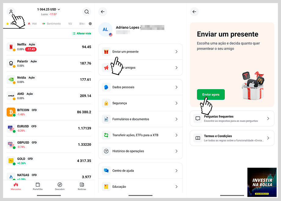 Como oferecer presente Natal XTB - ações e direitos fracionados