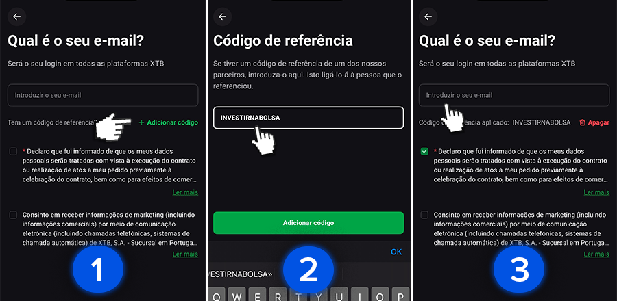Como usar o código na corretora XTB?