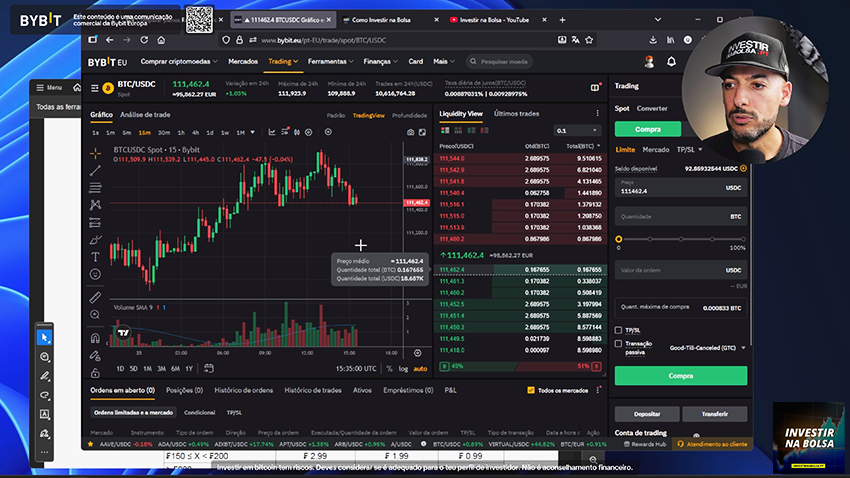 Comprar bitcoin no site da Bybit no par BTC/USDC