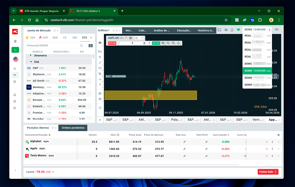 Conta demo da corretora XTB