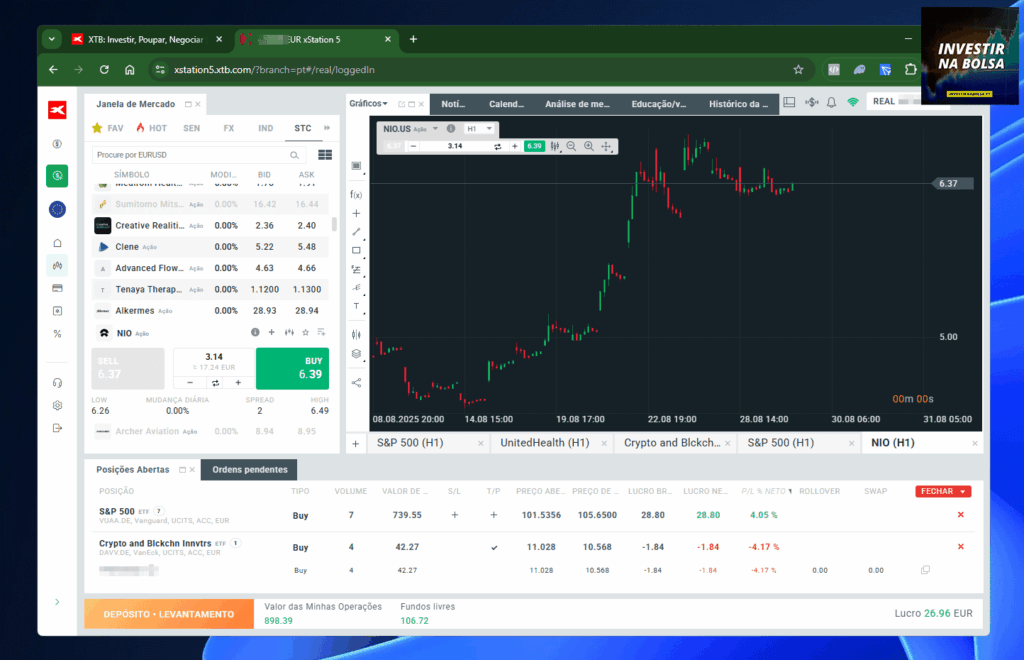 plataforma de negociação da corretora XTB