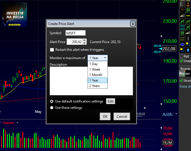 Criar alertas no TC2000