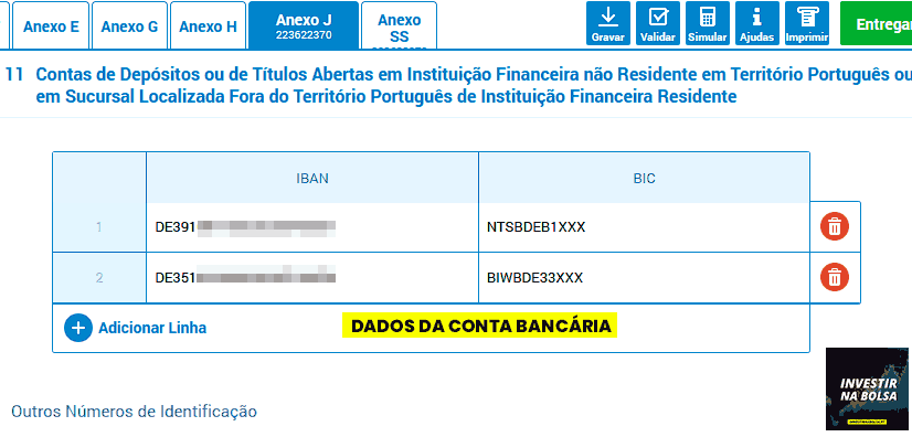 Dados da conta bancária estrangeira no IRS