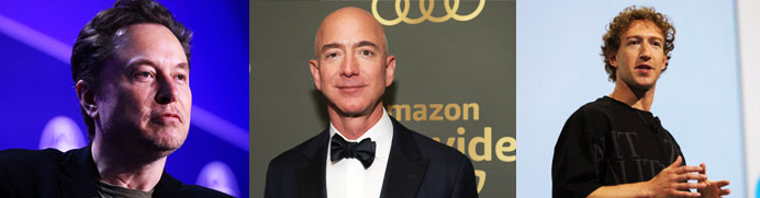 Elon Musk, Jeff Bezos e Mark Zuckerberg