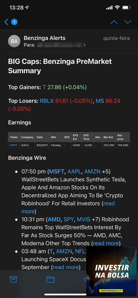 Emails Benzinga Pro