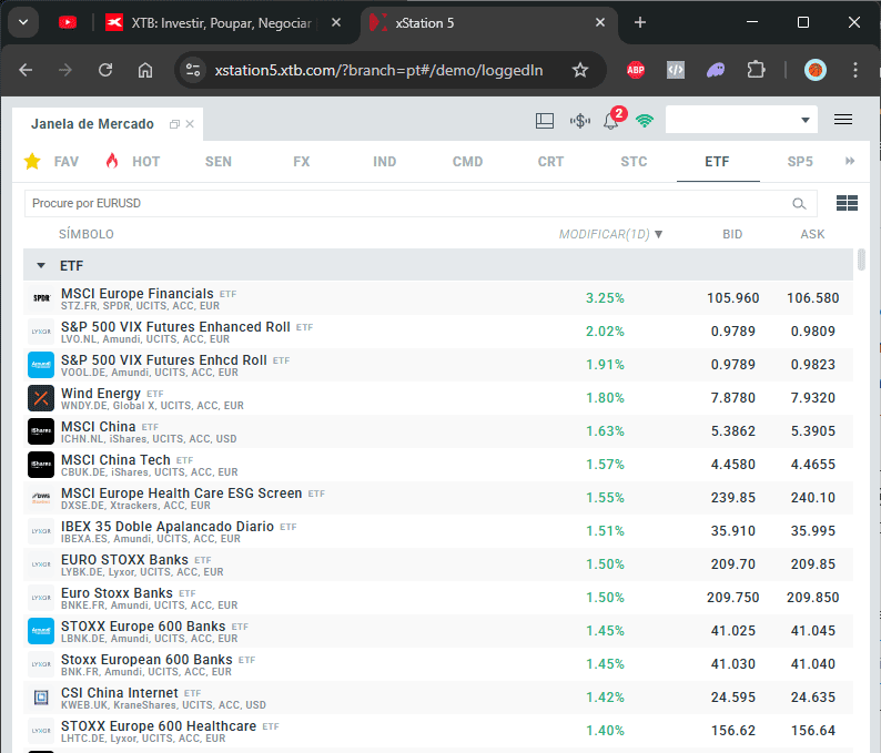 ETFs na corretora XTB