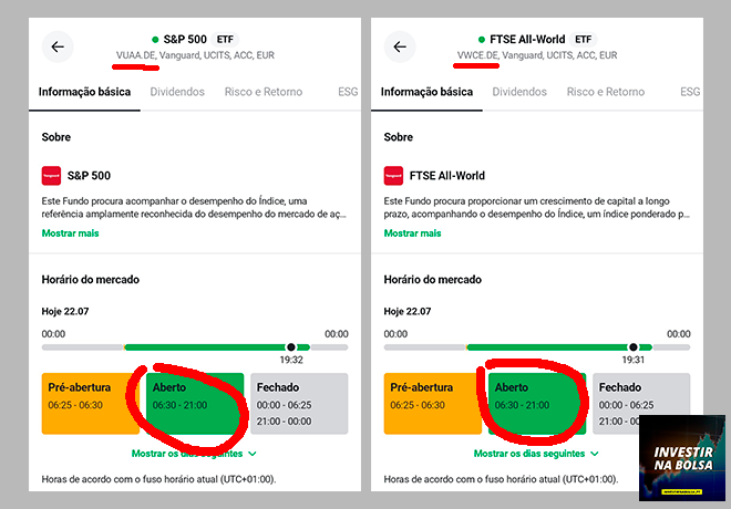 Horário alargado dos ETFs