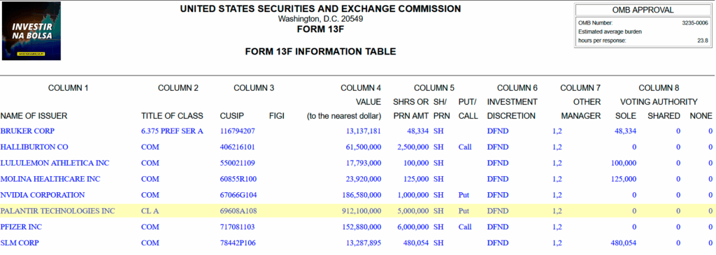 Formulário 13F da empresa de Michael Burry