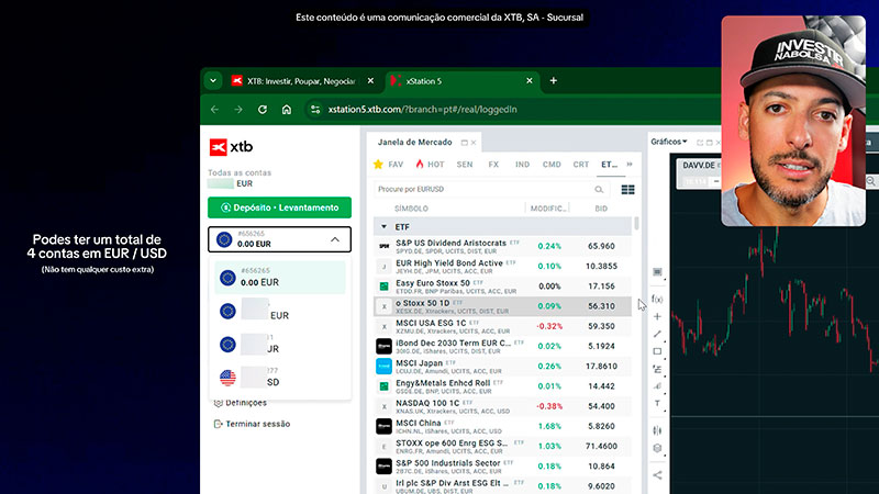Funcionalidade 2. Possível ter até 4 contas (em EUR e USD)