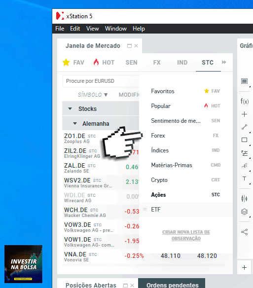 Instrumentos financeiros disponíveis na corretora XTB