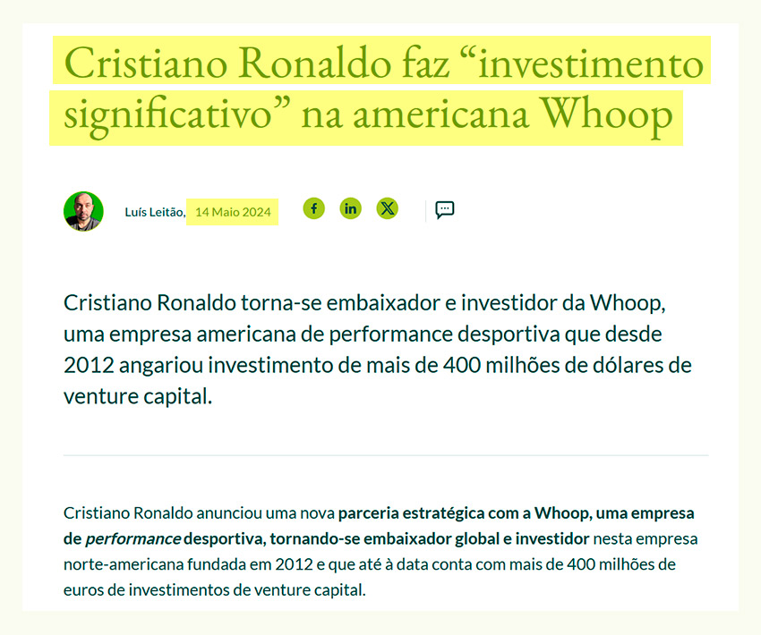 Investimento de Cristiano Ronaldo na Whoop