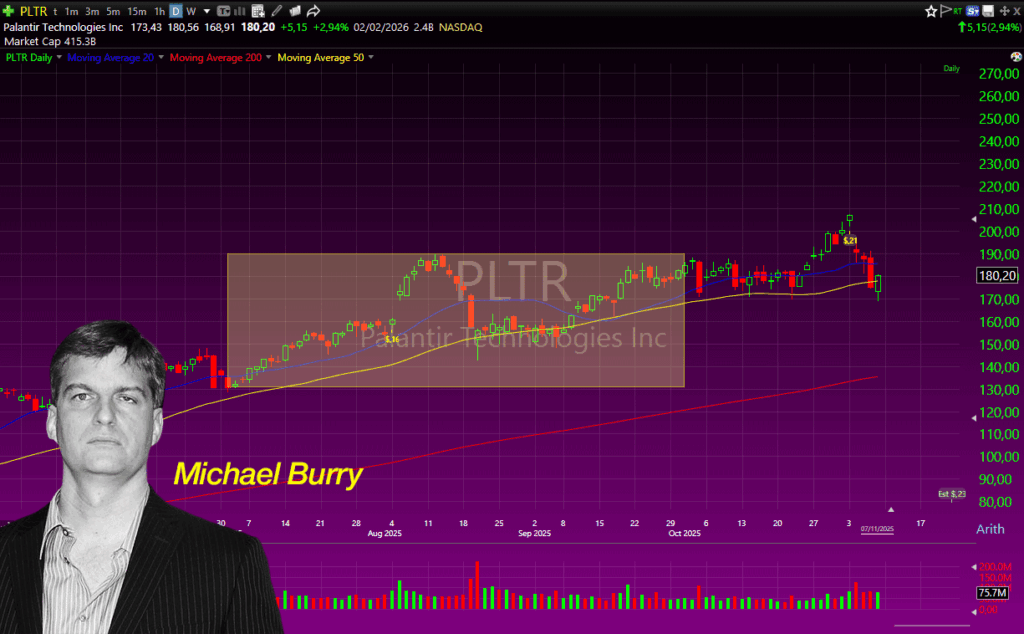 Gráfico da entrada de Michael Burry na Palantir