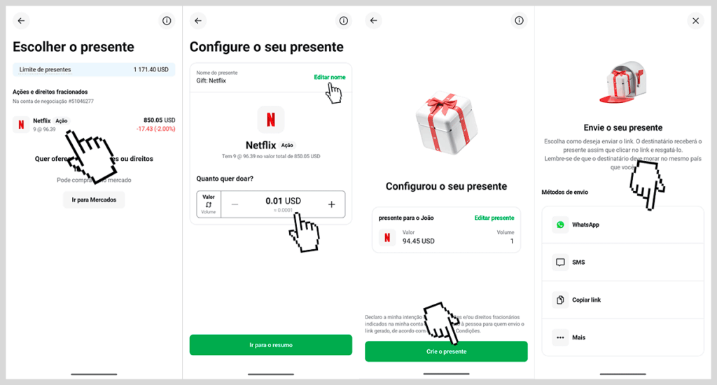 Como oferecer presente Natal XTB - ações e direitos fracionados