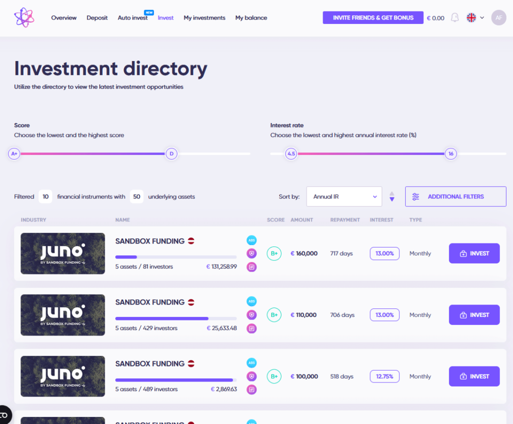 Oportunidades disponíveis na plataforma P2P Debitum Investments