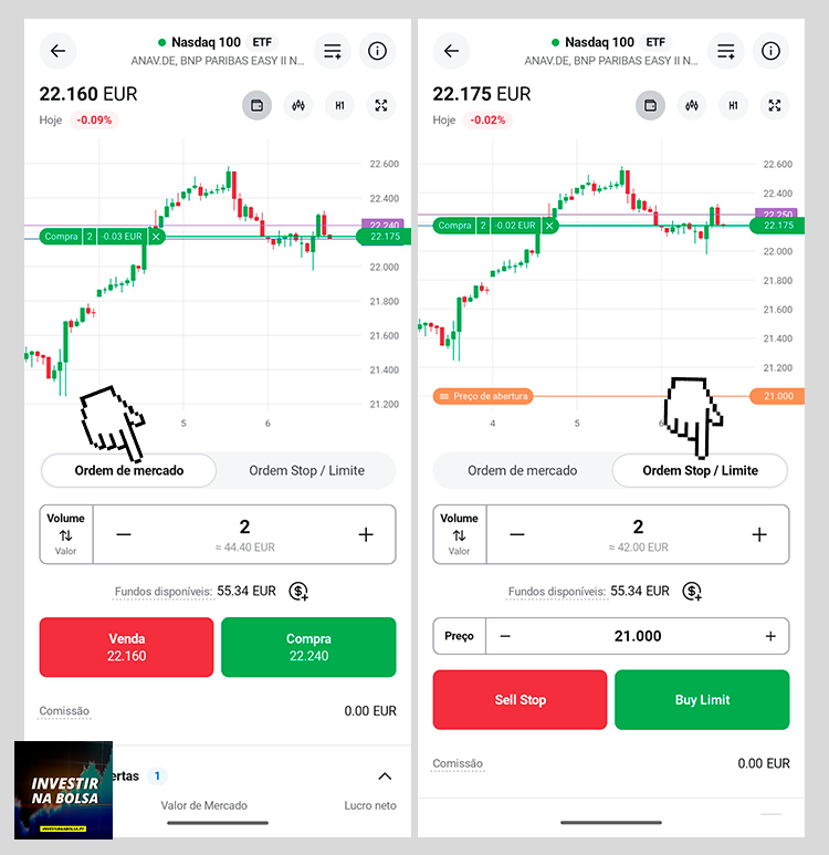 Tipos de ordens para comprar ETFs na app XTB