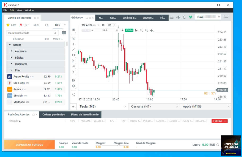 Plataforma de negociação da corretora XTB