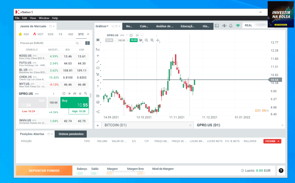 Plataforma da corretora XTB