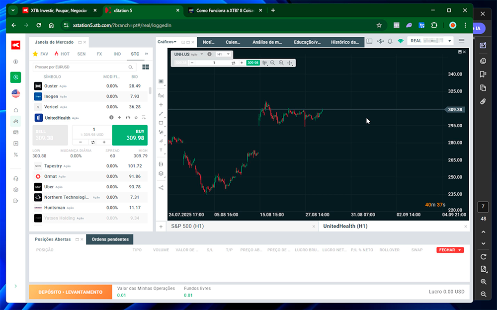 Plataforma de negociação da corretora XTB