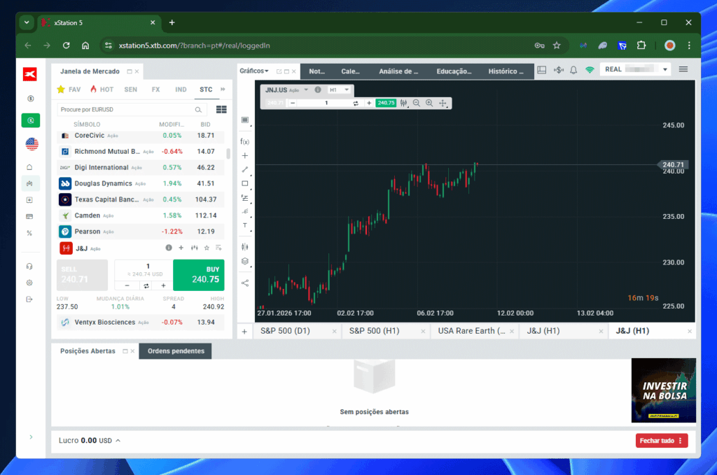 Plataforma da corretora XTB