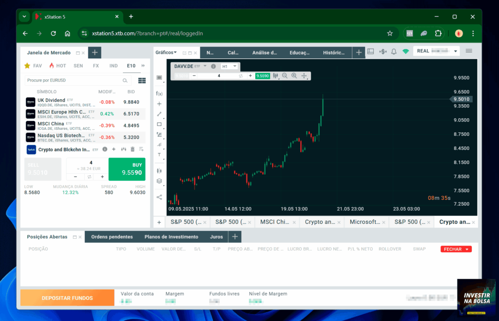 Plataforma corretora XTB com os ETFs que custam menos de 10 euros