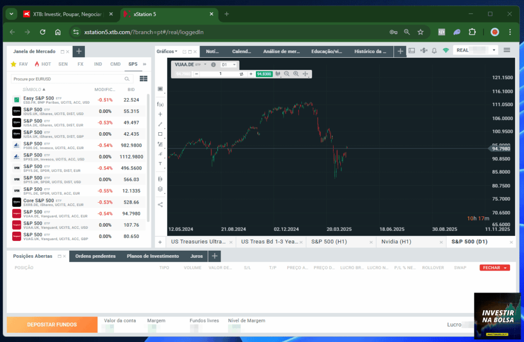 Plataforma de negociação da corretora XTB