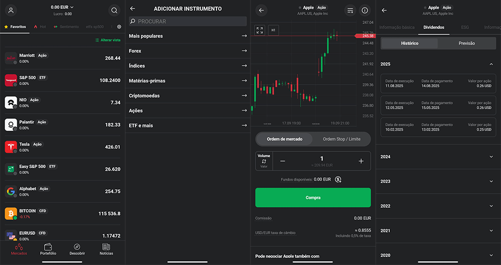 Plataforma mobile da corretora XTB