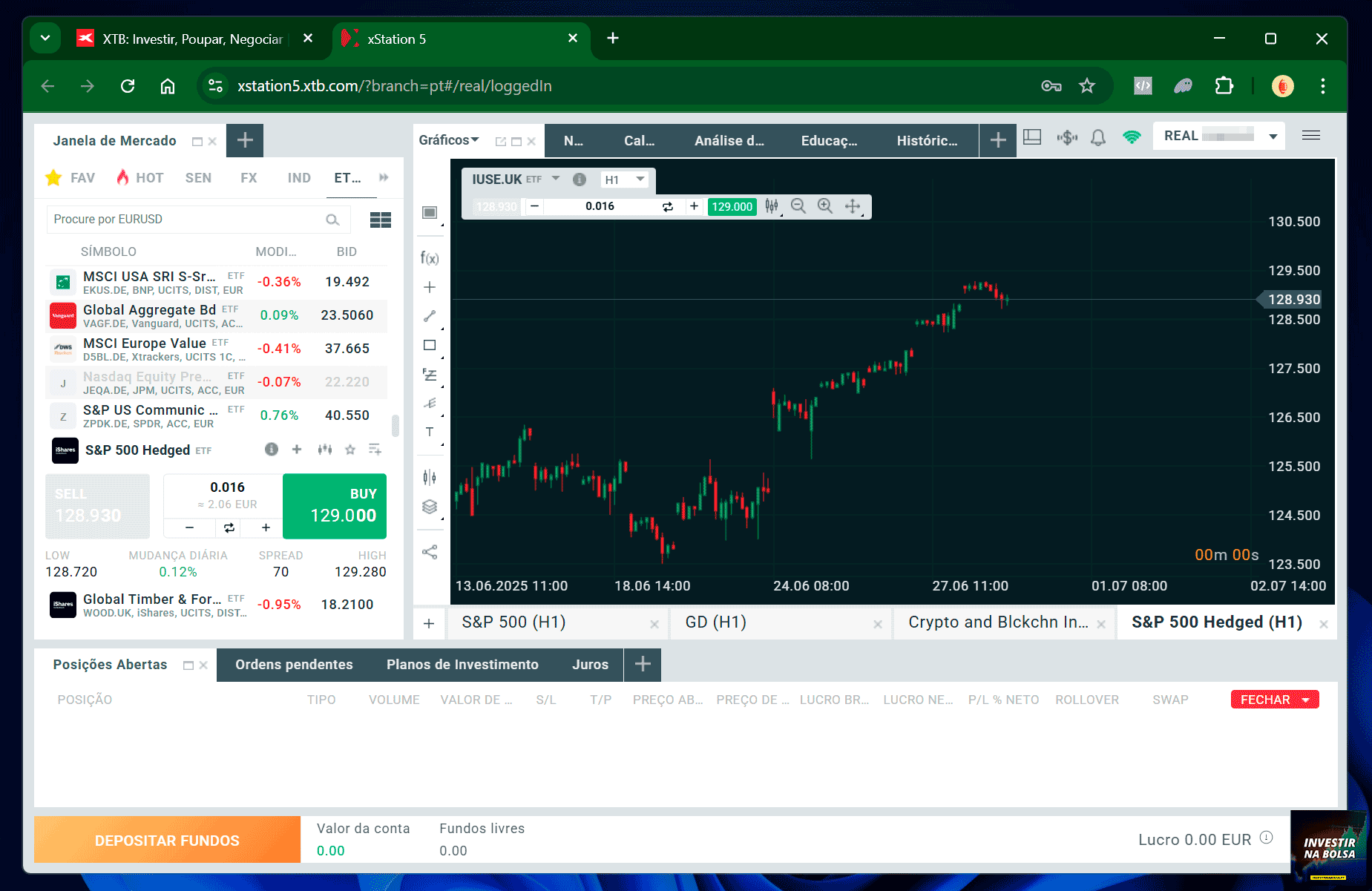 Plataforma web da corretora XTB