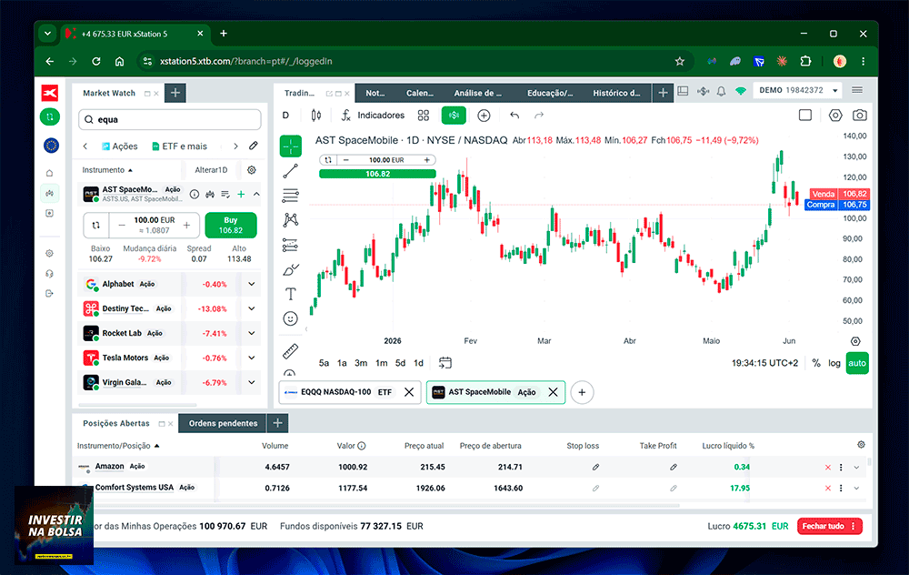 Plataforma web da corretora XTB