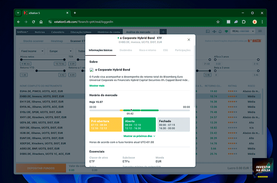 Procurar money market funds na corretora XTB