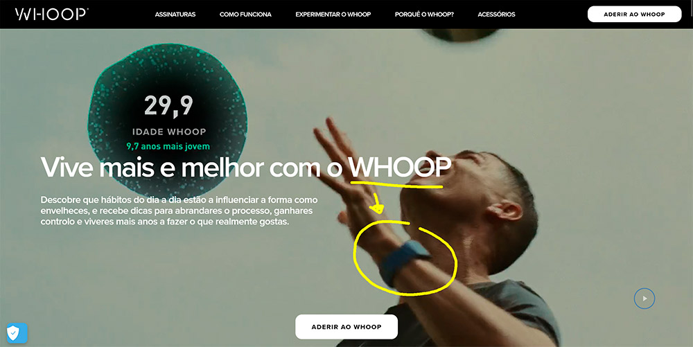Site da Whoop, empresa disponível nos mercados privados