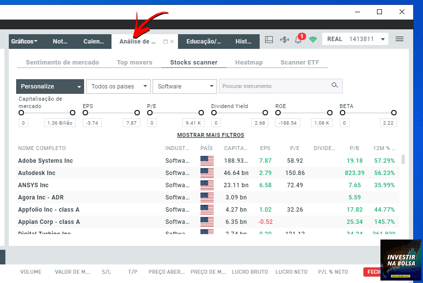 Stock scanner na plataforma xStation 5