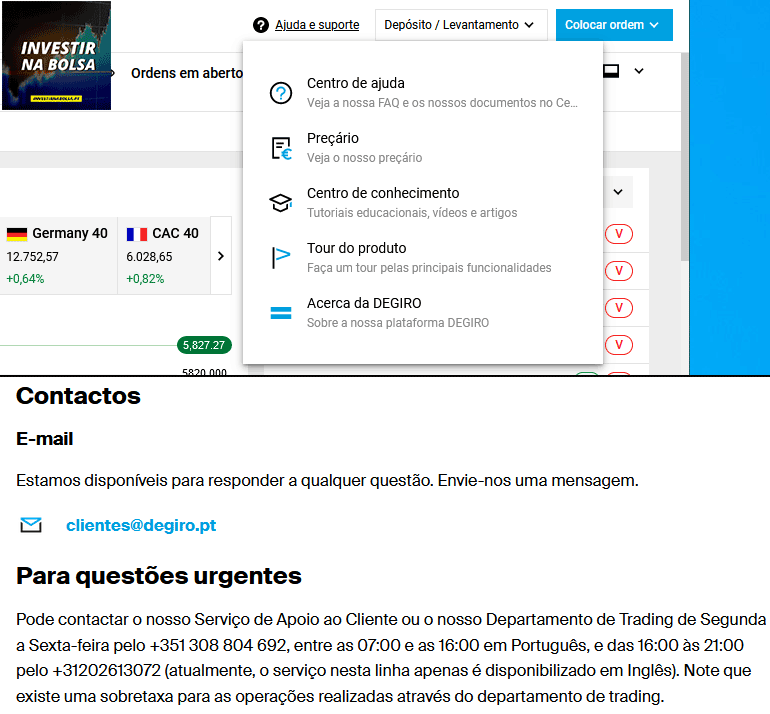 Suporte ao cliente DEGIRO
