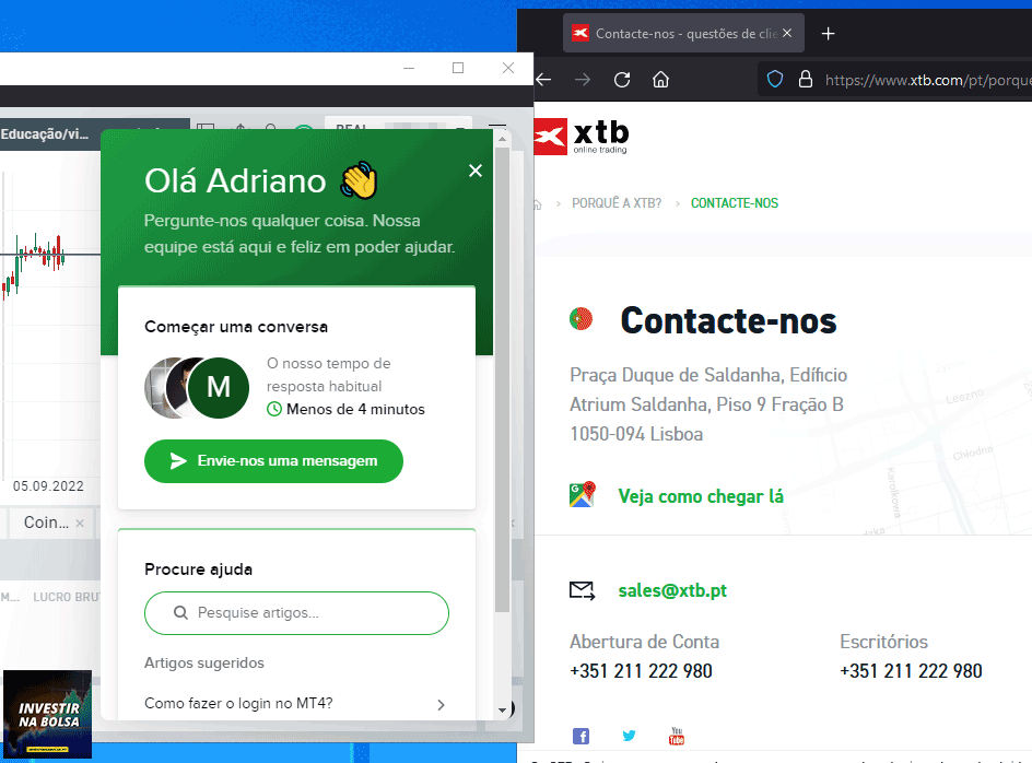 Suporte ao cliente XTB