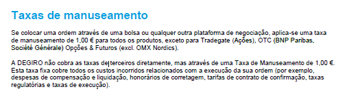 Taxa de manuseamento na DEGIRO