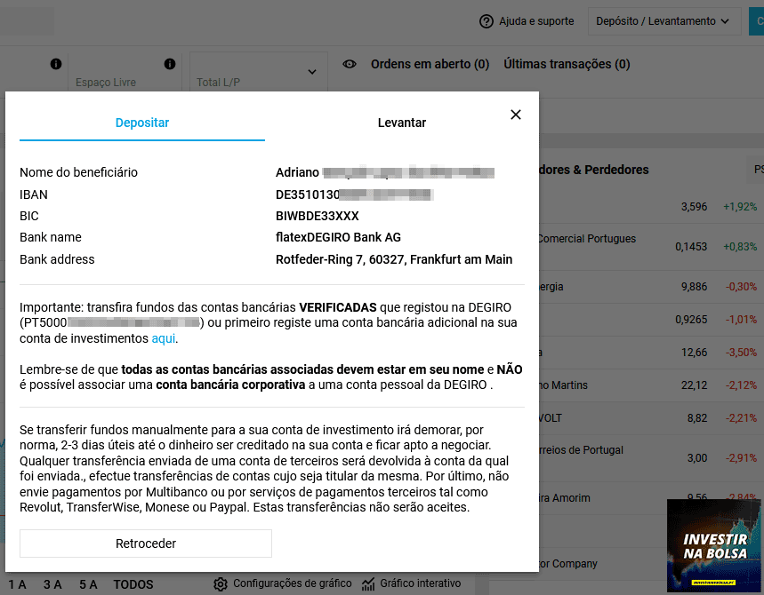 Transferir dinheiro para a conta DEGIRO