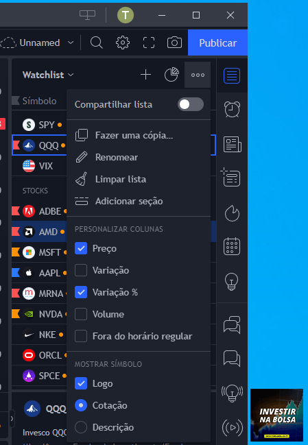 Watchlists no TradingView