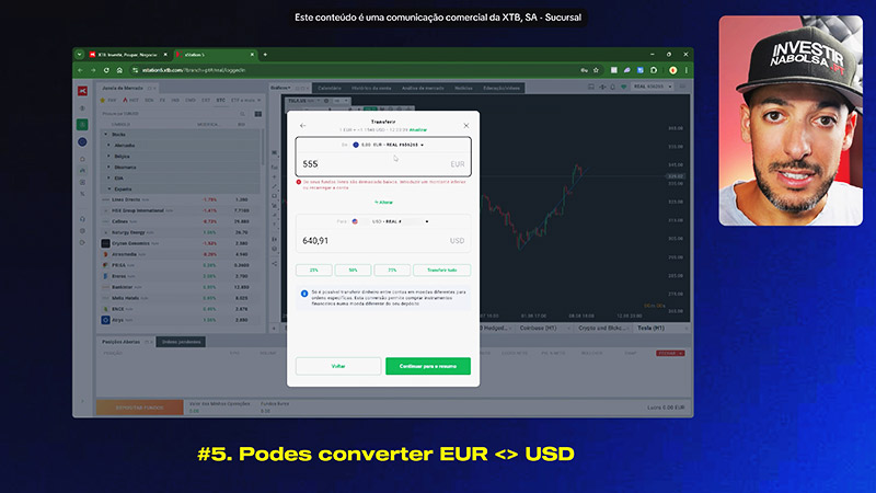 Funcionalidade 5. Conversão de EUR > USD e o contrário